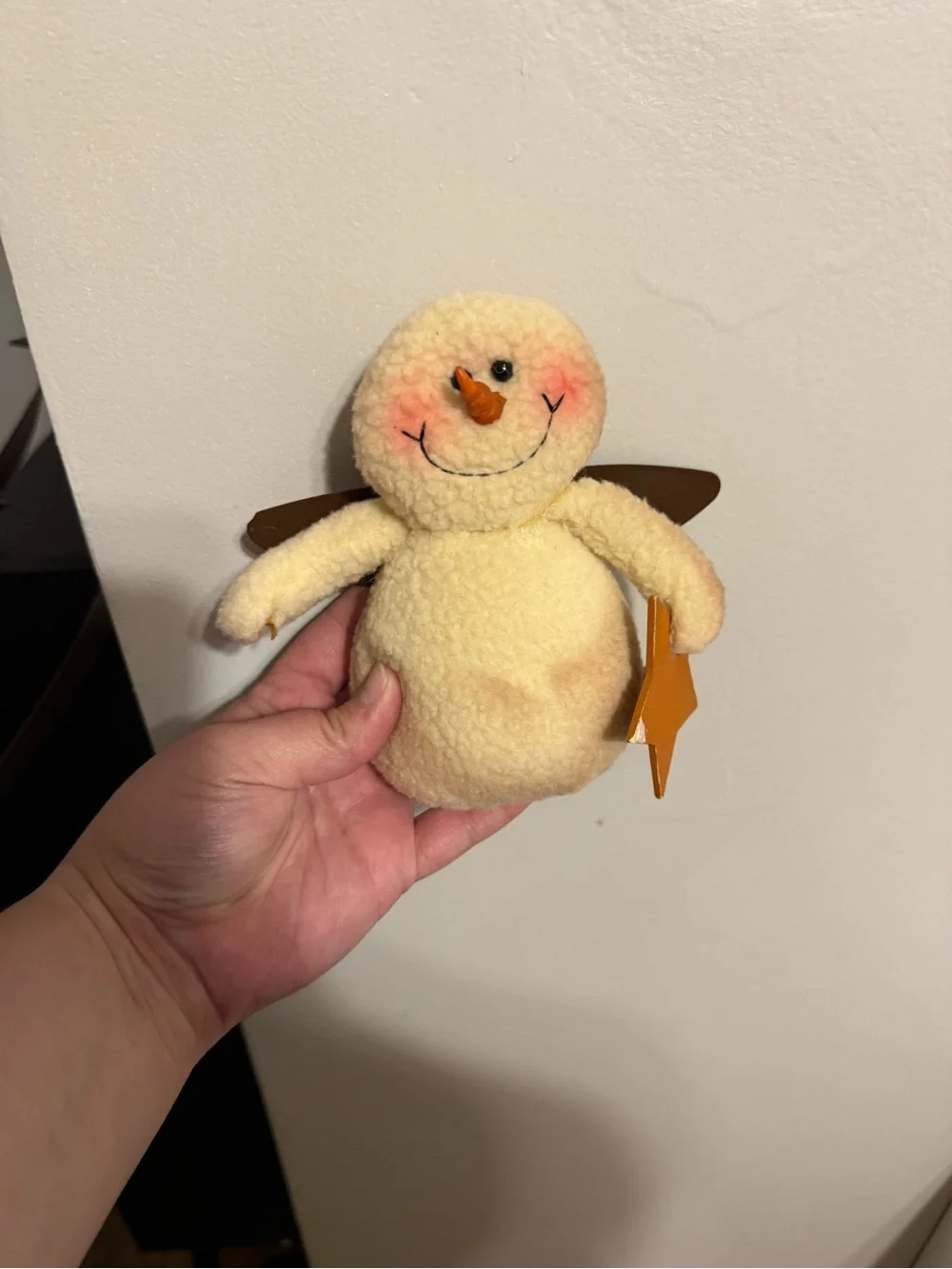 Yellow Plush Snowman Angel Holiday Figure - Soft Festive Décor.